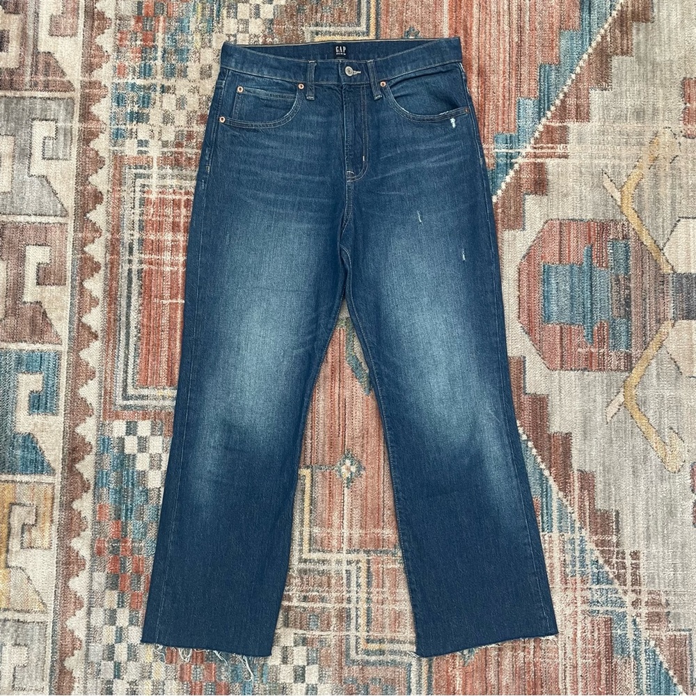 Gap Denim Ankle Flare Raw Hem Dark Wash Womens Jeans
